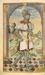Godfrey Adelmar, nHonor Militarysta, ja Civill, William Segar, pub. Robert Barker, Lontoo, 1602 (käsinvärinen kaiverrus)
