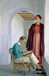 Taiteilijan poika ja hänen vaimonsa tai kaksi hahmoa sisätiloissa, n. 1930-35 (öljy kankaalle)