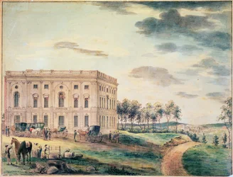 Näkymä Washingtonin Capitolista ennen kuin britit polttivat sen, n. 1800 (wc paperilla)