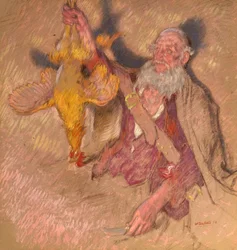 Kukkoa pitelevän miehen tutkielma teokseen Ylämaan ryöstelijät, 1918