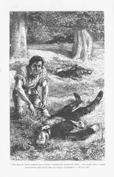 Adam Bede, joka on voittanut Arthur Donnithornen taistelussa, on kauhuissaan nähdessään kilpailijansa makaavan tajuttomana. George Eliotin Adam Bede, julkaistu ensimmäisen kerran 1859. William Smallin (1843-1929) kuvitus vuonna 1885 julkaistusta painoksest