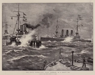 Naval Maneuvres, H M S Benbow raskaassa meressä