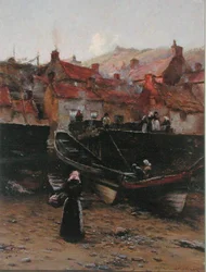 Quayside at Staithes, Yorkshire (öljy kankaalle)