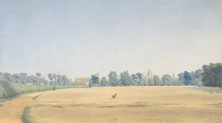 Näkymä University Parkista kohti New Collegea, Oxford, vuoden 1825 jälkeen.