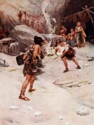Esihistoriallinen mies (väri litho)