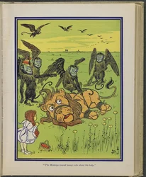 Hän Apinat kietoivat monia käämejä hänen ruumiinsa ympärille", kuvitus Lyman Frank Baumin teoksesta "Ihmeellinen Ozin velho".