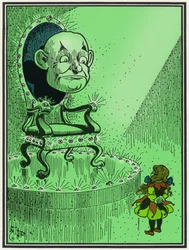 The Wizard of Oz: Dorothee (Dorothy) on Smaragdikiteen kuninkaallisessa salissa Ozin velhon edessä. William Wallace Denslow