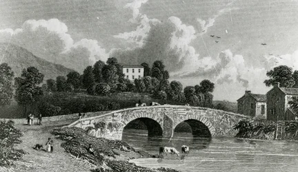 Greta Hall ja Keswickin silta, kaiverrus E. Francis, 1842