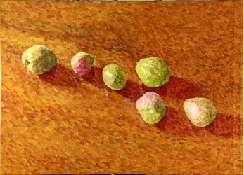 Asetelma, mustat Worcester-päärynät, 2013