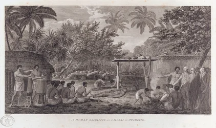 Ihmisuhri Tahitilla Etelä-Tyynenmeren alueella, c1773
