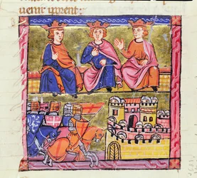 Ms 828 f.189r Council of Acre ja Damaskuksen piiritys, toinen ristiretki, "Histoire d