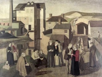 Kohtaus kyläkadulla, jossa Mill-Hands Conversing