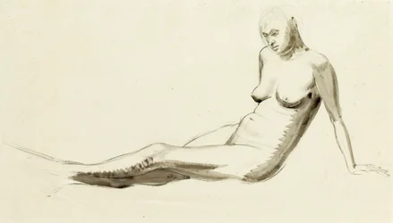 Istuva alaston, n. 1919 (kynä ja pesu kynällä)