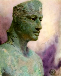 Muinaisen Egyptin faaraon Pepy I:n pronssisen patsaan pää 24.-23. vuosisadalla eKr. 1926.