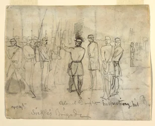 Piirustus
Piirustus, eversti William Dwight Jr. tarkastamassa rykmenttiään, 1862