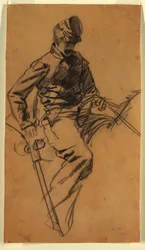 Piirros, ratsuväen sotilas hevosen selässä, 1863
