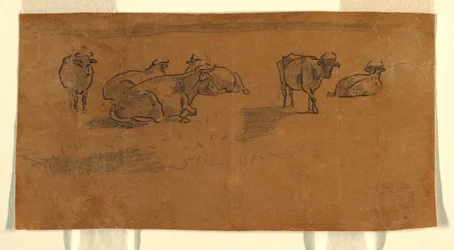 Piirustus, lehmiä laitumella, noin 1872
