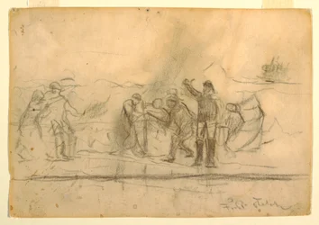 Piirros, ensimmäinen luonnos "Hylkyyn", 1885-86.