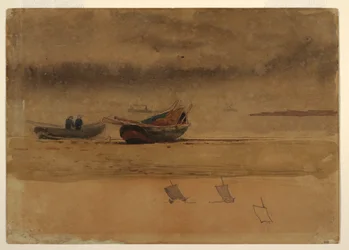 Piirustus, peränäkymä kahdesta soutuveneestä, Englanti, 1881-82