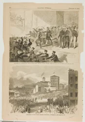 Mustien ihmisten ja abolitionistien karkottaminen Tremont Templestä Bostonissa, Massachusettsissa, 3. joulukuuta 1860