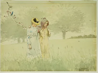 Tytöt kävelemässä hedelmätarhassa, 1879