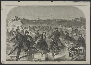 Luistelu Ladies Skating Pondilla Central Parkissa, New Yorkissa, 1860.