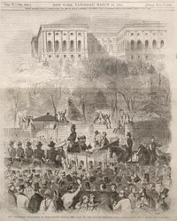 Avajaiskulkue Washingtonissa pääkaupunkialueen portin ohitse, 1861.