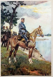 Ratsastusmuotokuva Marechal Jozef (Joseph) Klemens Pilsudskista (1867-1935) suosikkihevosella Kasztanka. Woiciech Von Kossakin (1857-1942) maalaus