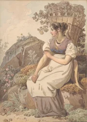 Nuori nainen Vaudoisissa rypäleenkorjuun jälkeen, 1821.