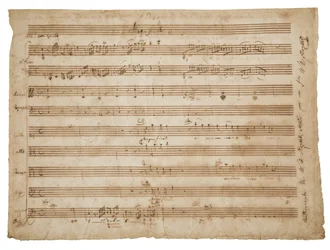 Magnificat, K. 321a. Käsikirjoitus, partituuri solisteille ja kuorolle, urkuille ja orkesterille, n.1779