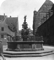 Tugendbrunnen, Nürnberg, Baijeri, Saksa, c1900