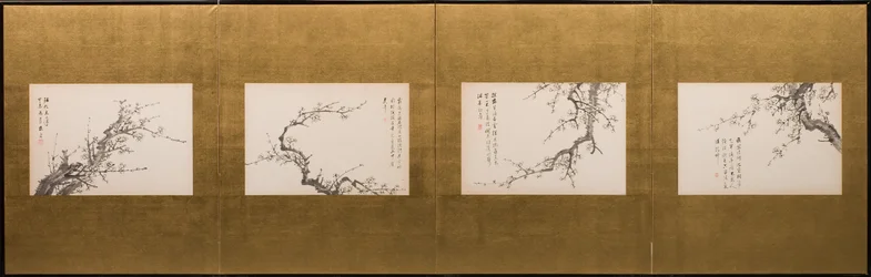 Prunuksen kukkia, taittokangas, Edo-kausi 1844 (tussi paperille) (ks. myös 752778-82)
