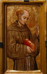 Pyhä Francois Assisilainen (Pyhä Franciscus) Zanino di Pietron (1389-1448) maalaus 1415 Koko 14x7 cm Assisi, San Francescon basilikan aarremuseo. Perkins College