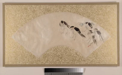 Linnut, 1800-luvun loppupuoli (viuhkamaalaus kiinnitetty albumilehdeksi; tempera paperille)