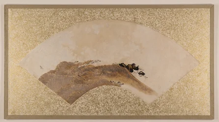 Aaltoja ja kallioita, 1800-luvun loppupuoli (viuhkamaalaus kiinnitettynä albumilehdeksi; tempera paperille)