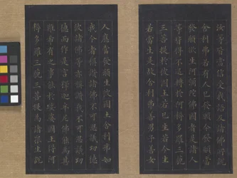 Ikuisen elämän sutra (Wu Liang Shou Jing) 1837 (kultamaalia siniselle paperille)