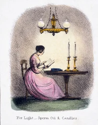 Valo, siittiööljy ja kynttilät, n. 1845