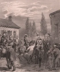 Ranskan armeija saapumassa Belgiaan elokuussa 1831, teräskaiverrus kiinapaperille
