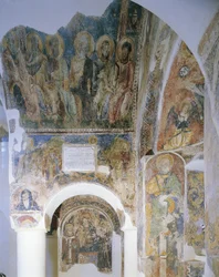 Matala kuvakulma seinämaalauksesta, Pyhän Pietarin kirkko, Otranto, Salento, Puglia, Italia