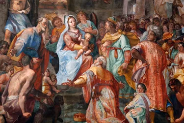 Seimikohtaus. Fresko. San Donaton kirkko. Genova. Italia.