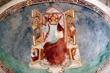 Aquileian patriarkaalinen basilika. Jeesus ja 4 evankelistaa. Fresko. Italia.