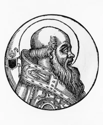 Bonifatius III:n (kuoli 607), katolisen kirkon 66. paavin muotokuva vuodesta 607, kaiverrus