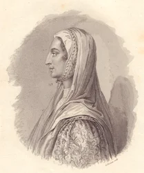 Italian aatelisnaisen Beatrice Lascaris di Tendan (1372-1418) muotokuva, G Fusinatin kuparikaiverrus Antonio Campon julkaisemasta muotokuvasta