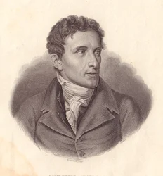 Italian kuvanveistäjä Antonio Canovan (1757-1822) muotokuva, A Locatellin kuparikaiverrus Giuseppe Bossin maalauksesta