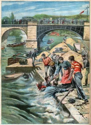Sauvetage dans la Seine. Pelastus Seinen.