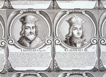 Wladyslaw II Jagiello ja Wladyslaw III Warnenczyk, no. 36 ja 37 sarjasta "Series Chronologica Ducum et Regum Polonorum" (kaiverrus)