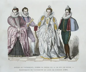 Louise of Lorraine-Vaudemont (1553-1601), Henri III:n vaimo, Guisen herttua (1549-88), Marguerite of Vaudemont (1564-1625) ja Anne of Joyeuse (1561-87)