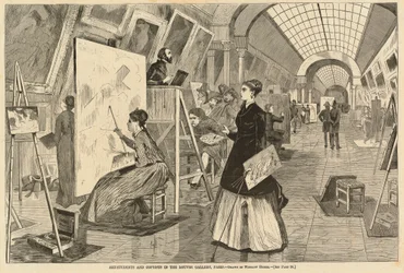 Taideopiskelijoita ja kopioijia Louvre-galleriassa, Pariisissa