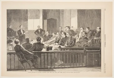 Valamiehet kuuntelevat asianajajaa, korkein oikeus, New City Hall, New York