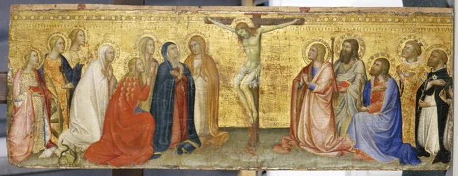 Kristus ristillä Maria Magdaleenan ja muiden pyhien kanssa, n. 1360 (tempera poppelipuulla)